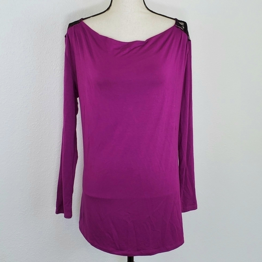 *NWT* EVERLY GREY Purple Tunic Top w/Black Lace Shoulder Detailing, size Large